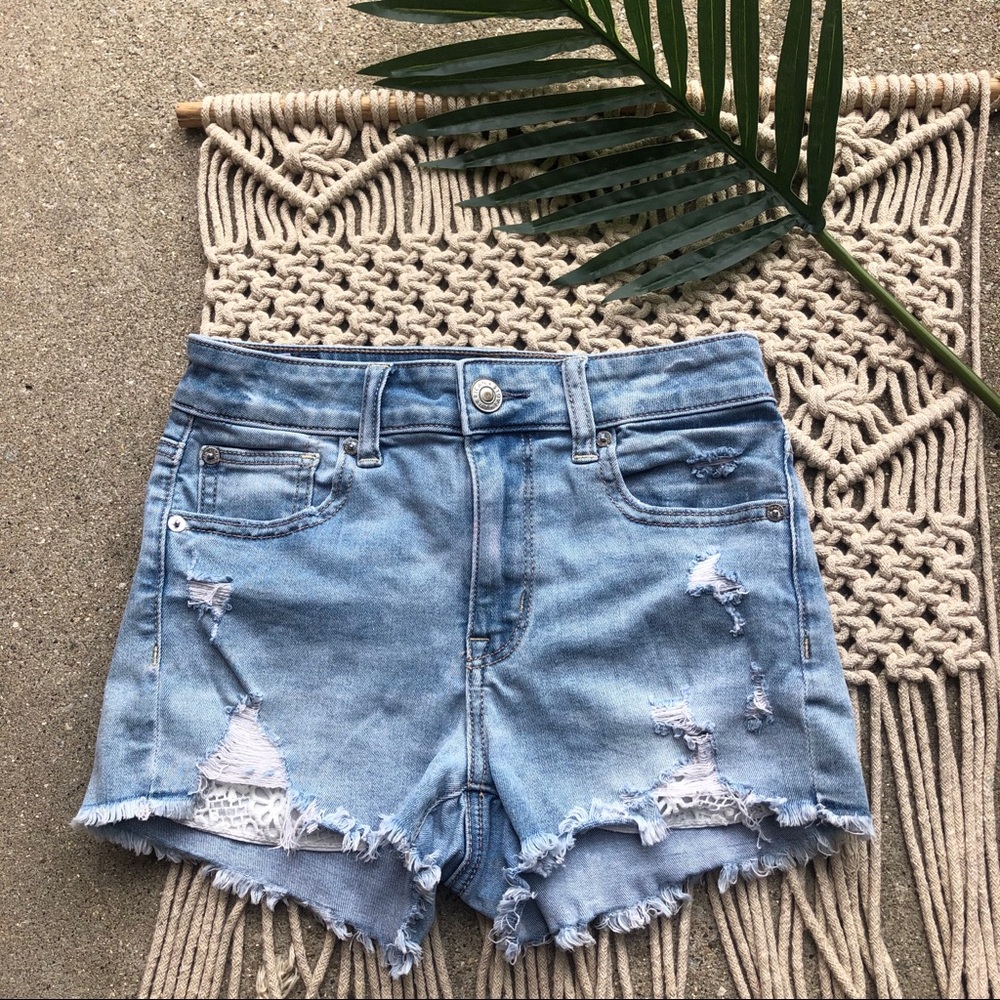 American Eagle Distressed Shorts Hi-Rise Shortie - Picture 2 of 9